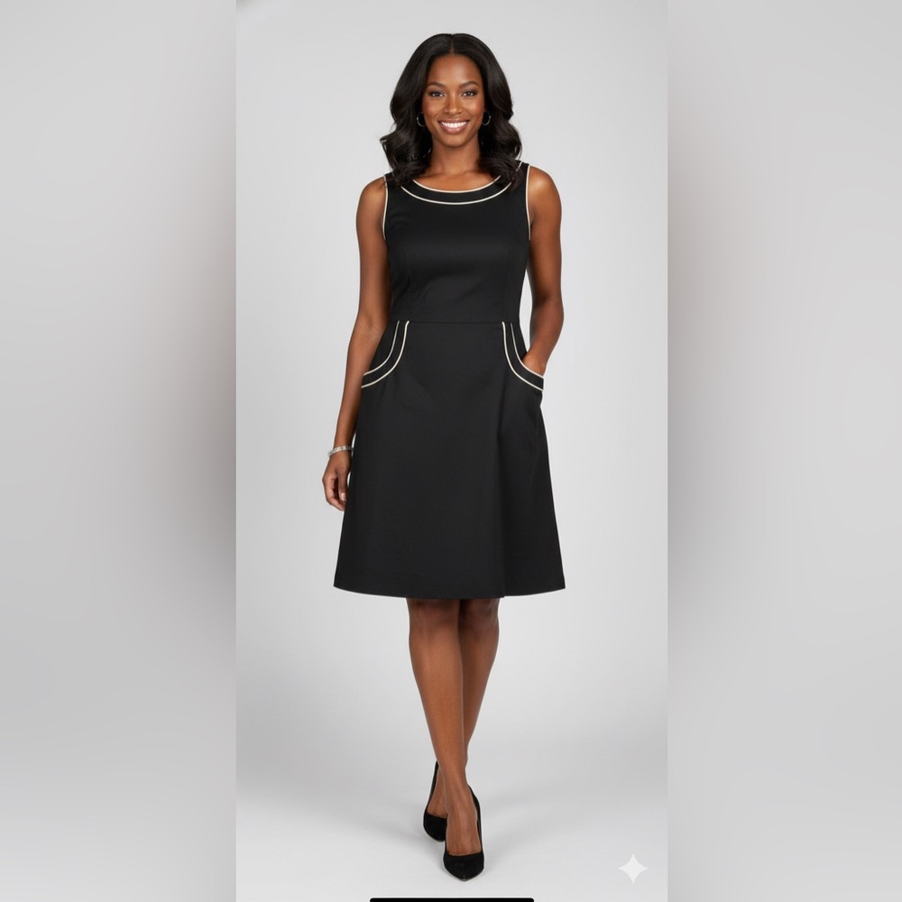 Maggy London Sheath Sleeveless Black Contrast Trim Dress Size 14